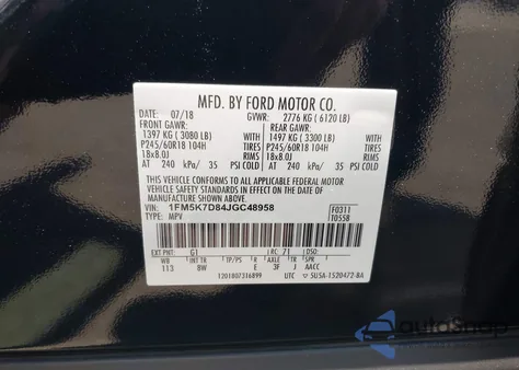 2018 Ford Explorer Xlt from USA, damaged, VIN 1FM5K7D84JGC48958